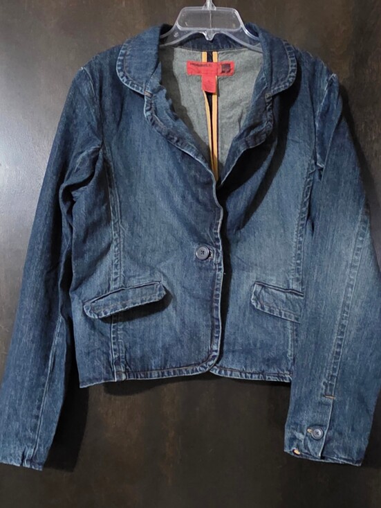 Mossino Jackets & Blazers - Repurposing Dark Blue Denim Blazer Jacket Y2K Women's Sz XXL(Shrunk To L)
